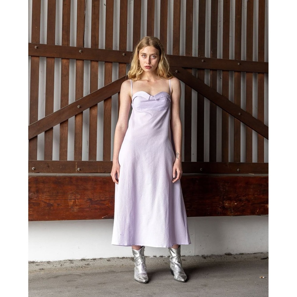 Toit Volant Tilda Dress Lavender Seersucker Cotton Midi Size S NWT Made in LA